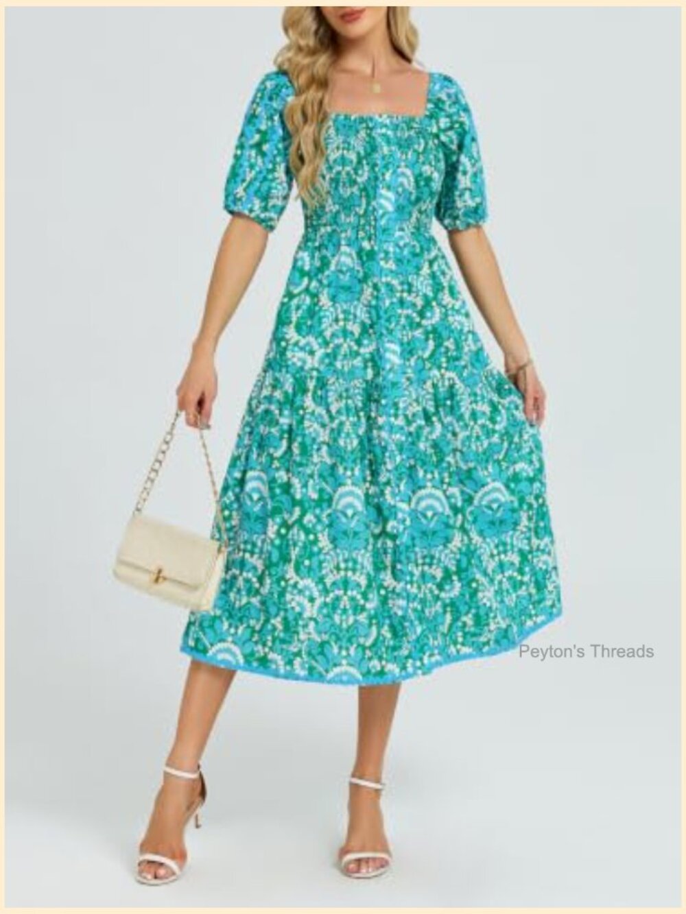 Boho Floral Print Square Neck Ruffle Swing Beach Vacation Maxi Dress - Picture 6 of 6